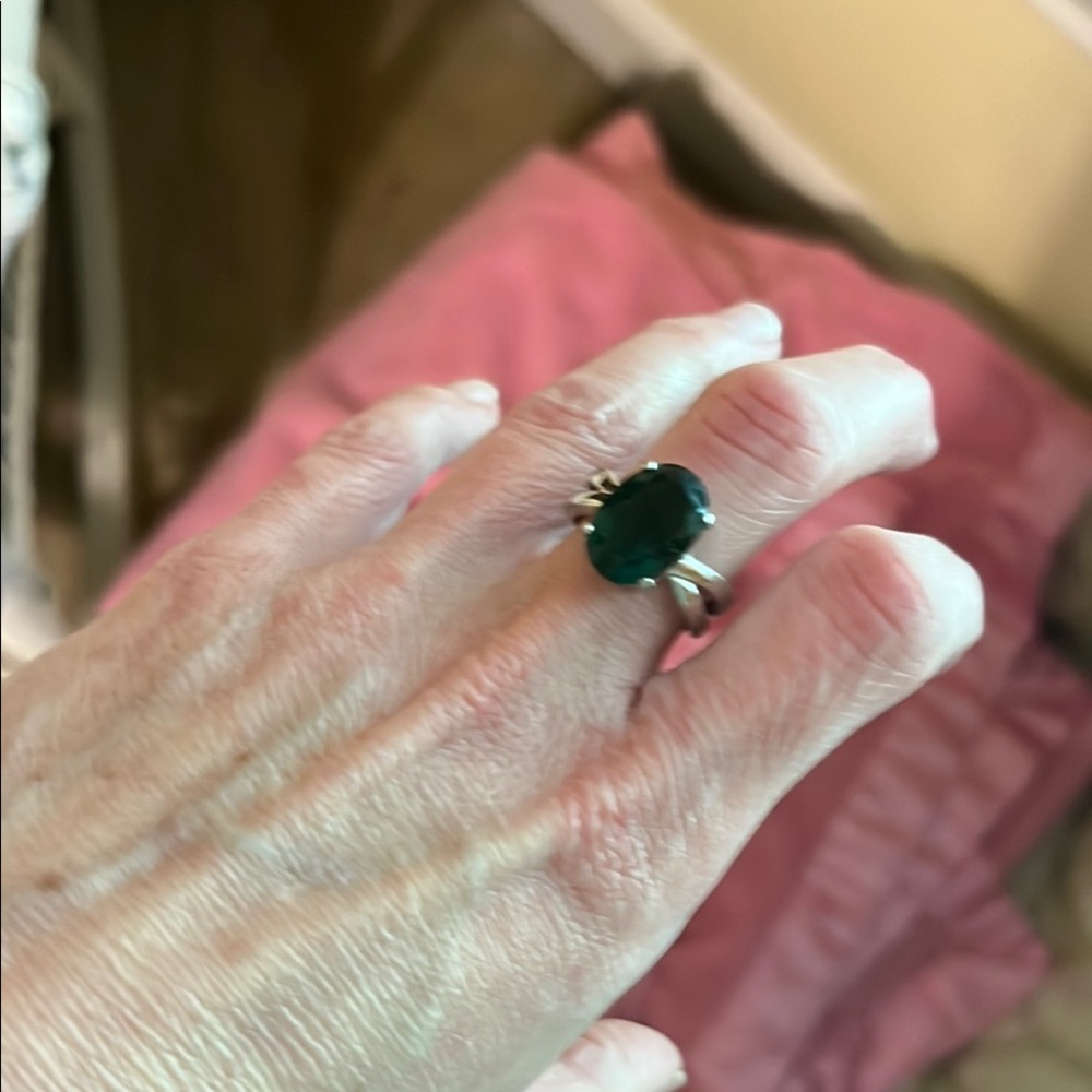 Green and Silver Emerald-Cut Ring